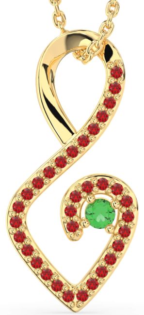 Emerald & Ruby Gold Infinity Heart Necklace