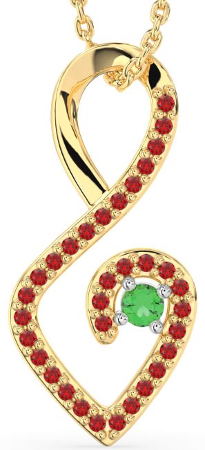 Emerald & Ruby Platinum & Yellow Gold Infinity Heart Necklace