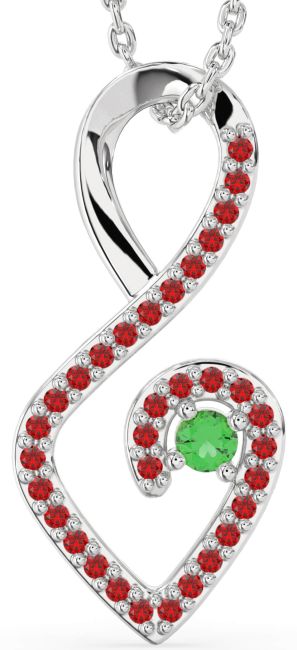Emerald & Ruby White Gold Infinity Heart Necklace