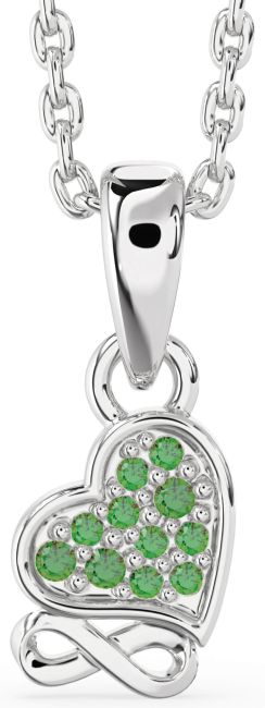 Emerald White Gold Heart Infinity Necklace