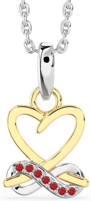 Ruby Silver & 10K gold Heart Infinity Necklace
