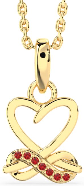Ruby Gold Heart Infinity Necklace
