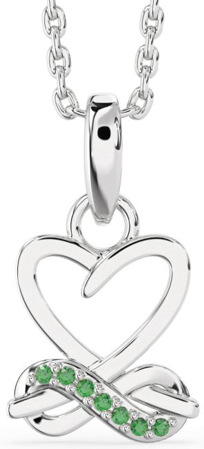 Emerald White Gold Heart Infinity Necklace