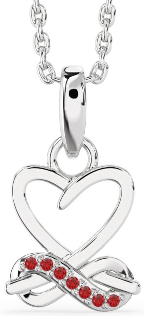 Ruby Platinum Heart Infinity Necklace