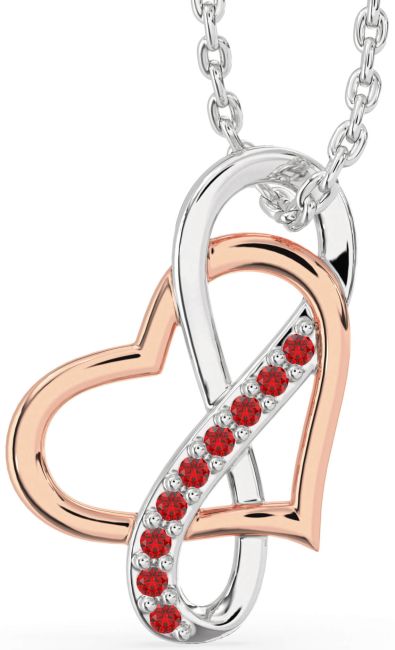 Ruby Platinum & Rose Gold Infinity Heart Necklace