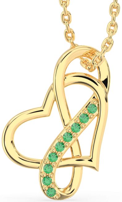 Emerald Gold Silver Infinity Heart Necklace