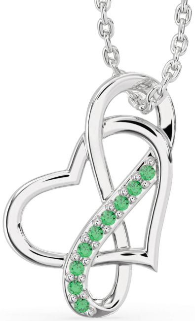 Emerald Silver Infinity Heart Necklace