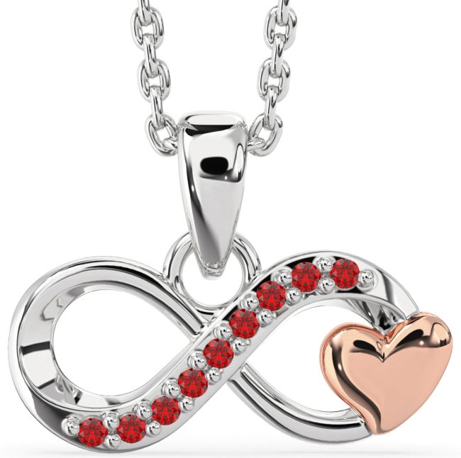 Ruby White Rose Gold Infinity Heart Necklace