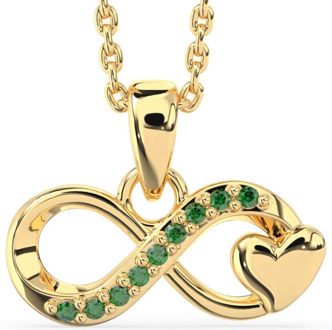 Emerald Gold Silver Infinity Heart Necklace