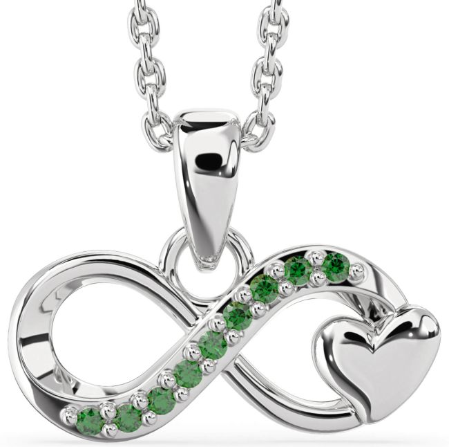 Emerald Silver Infinity Heart Necklace