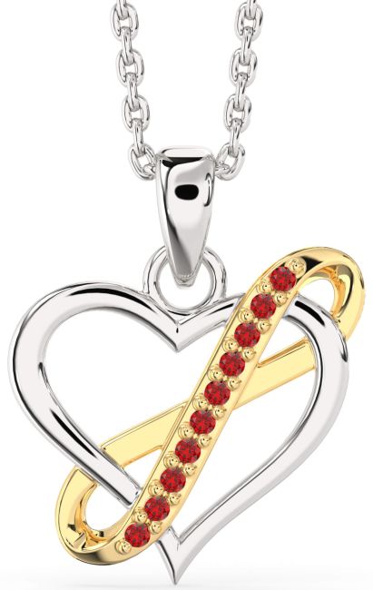 Ruby Platinum & Yellow Gold Infinity Heart Necklace
