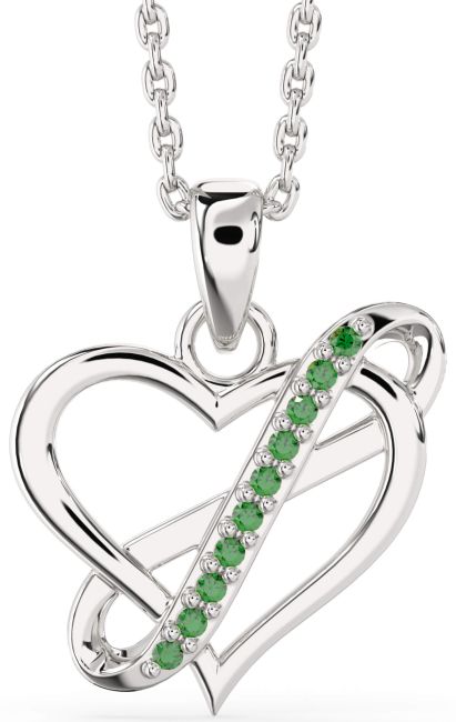 Emerald White Gold Infinity Heart Necklace
