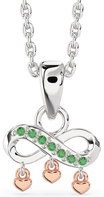 Emerald Platinum & Rose Gold Infinity Heart Necklace