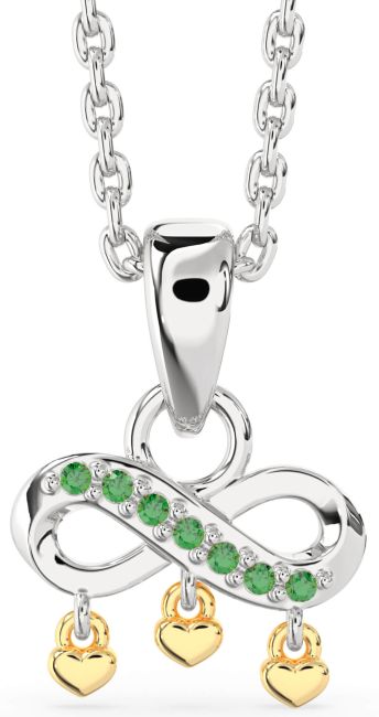 Emerald Silver & 10K gold Infinity Heart Necklace
