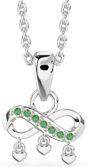 Emerald Silver Infinity Heart Necklace