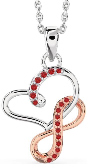 Ruby White Rose Gold Infinity Heart Interlock Necklace