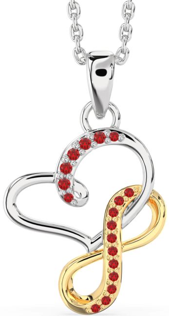 Ruby Platinum & Yellow Gold Infinity Heart Interlock Necklace