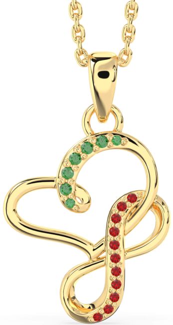 Emerald & Ruby Gold Infinity Heart Interlock Necklace