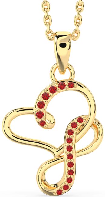 Ruby Gold Silver Infinity Heart Interlock Necklace