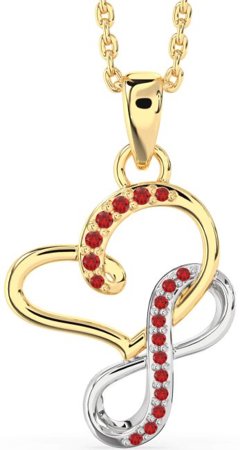Ruby Gold Silver Infinity Heart Interlock Necklace