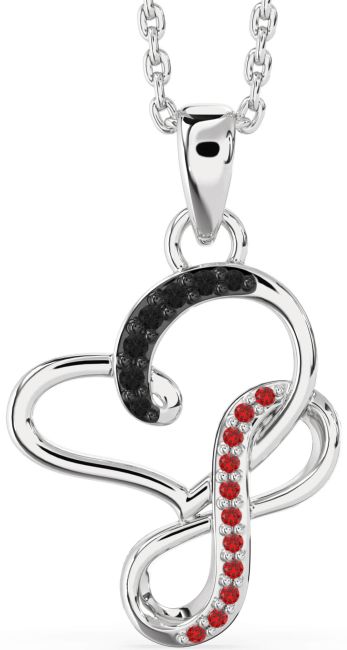 Black Diamond & Ruby Platinum Infinity Heart Interlock Necklace