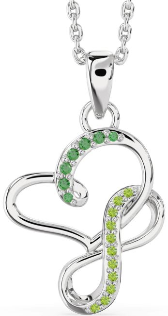 Emerald & Peridot Silver Infinity Heart Interlock Necklace