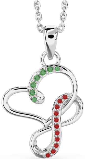 Emerald & Ruby Platinum Infinity Heart Interlock Necklace