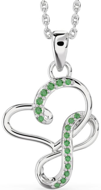 Emerald Platinum Infinity Heart Interlock Necklace