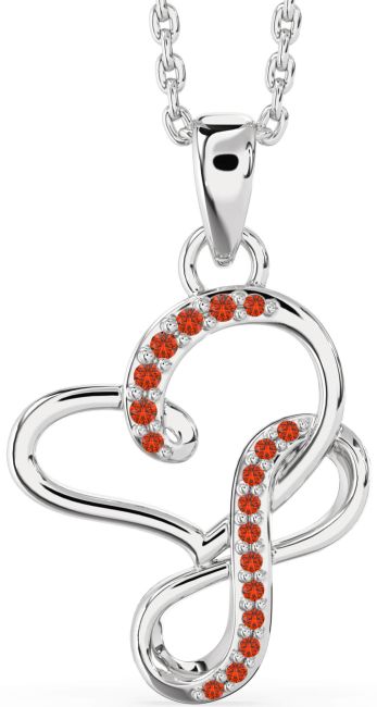 Fire Opal Silver Infinity Heart Interlock Necklace