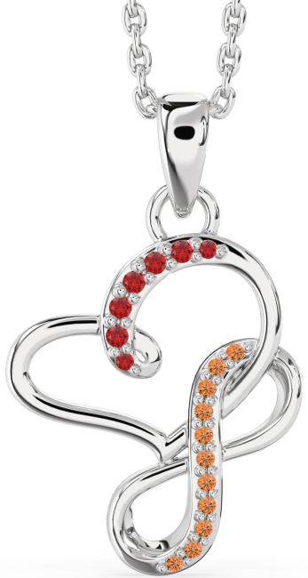 Ruby & Citrine Silver Infinity Heart Interlock Necklace