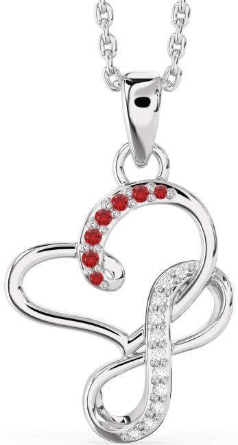 Diamond & Ruby White Gold Infinity Heart Interlock Necklace
