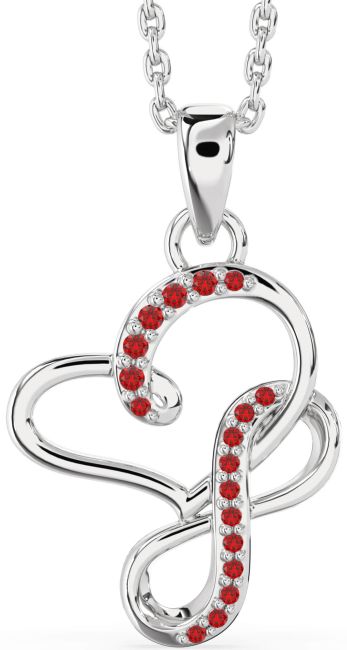 Ruby Silver Infinity Heart Interlock Necklace