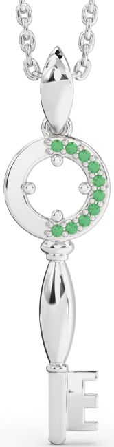 Emerald Platinum Key Necklace