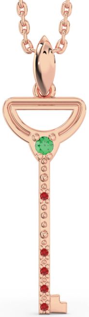 Emerald & Ruby Rose Gold Key Necklace