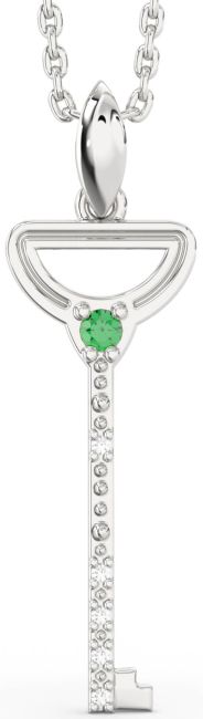 Emerald Platinum Key Necklace