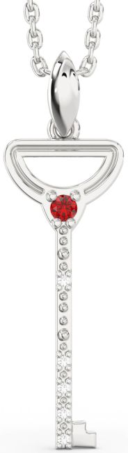 Diamond & Ruby Platinum Key Necklace