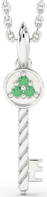 Emerald Silver Key Necklace