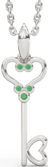 Emerald Platinum Key Necklace