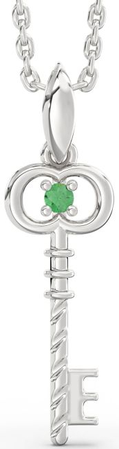 Emerald Silver Key Necklace