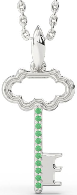 Emerald Platinum Key Necklace