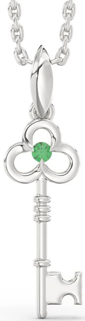 Emerald White Gold Key Necklace