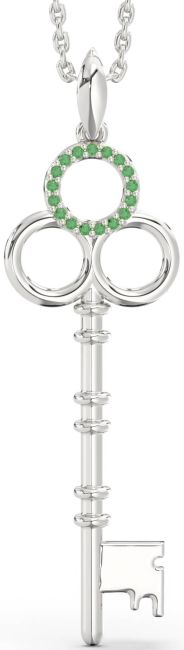 Large Emerald Platinum Key Necklace