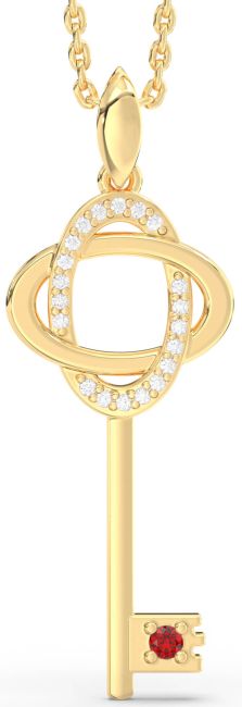 Large Diamond Ruby Gold Key Necklace