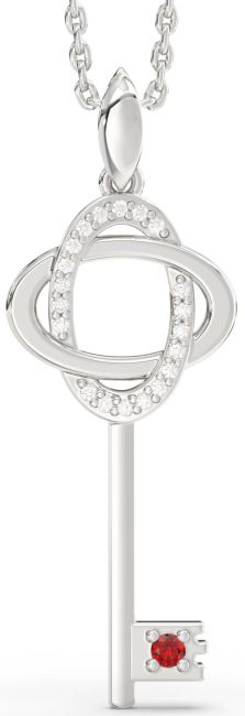 Large Diamond Ruby Platinum Key Necklace