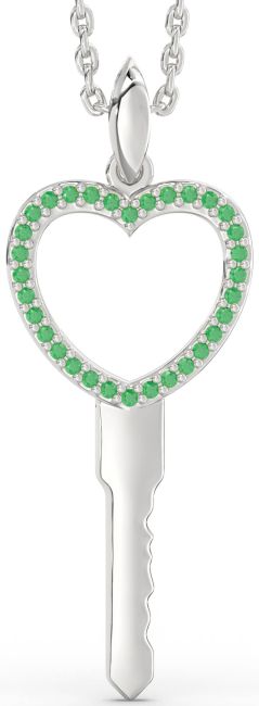 Large Emerald Platinum Key Necklace