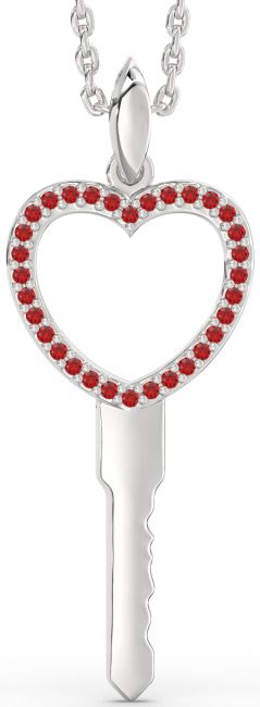 Large Ruby Platinum Key Necklace