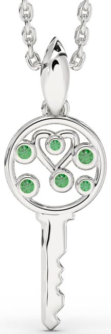 Emerald Platinum Key Necklace