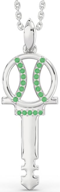 Large Emerald Platinum Key Necklace