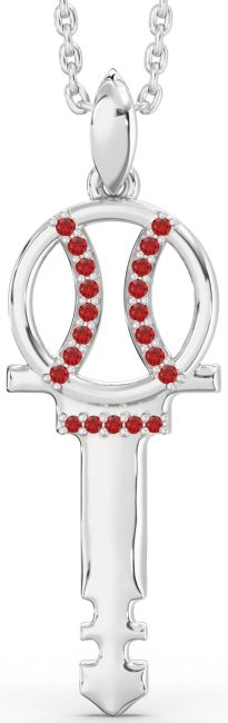 Large Ruby Platinum Key Necklace