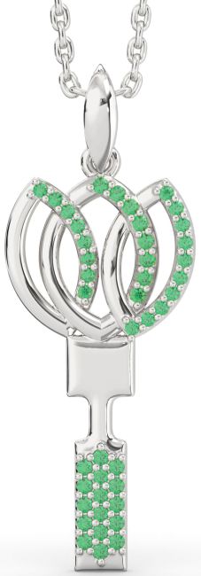 Emerald Platinum Key Necklace